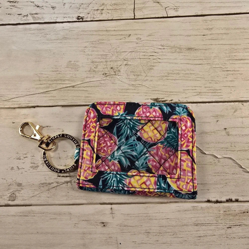 Simply Southern Pineapple Quilted ID Case Wallet Keychain Navy Pink‎ Yellow